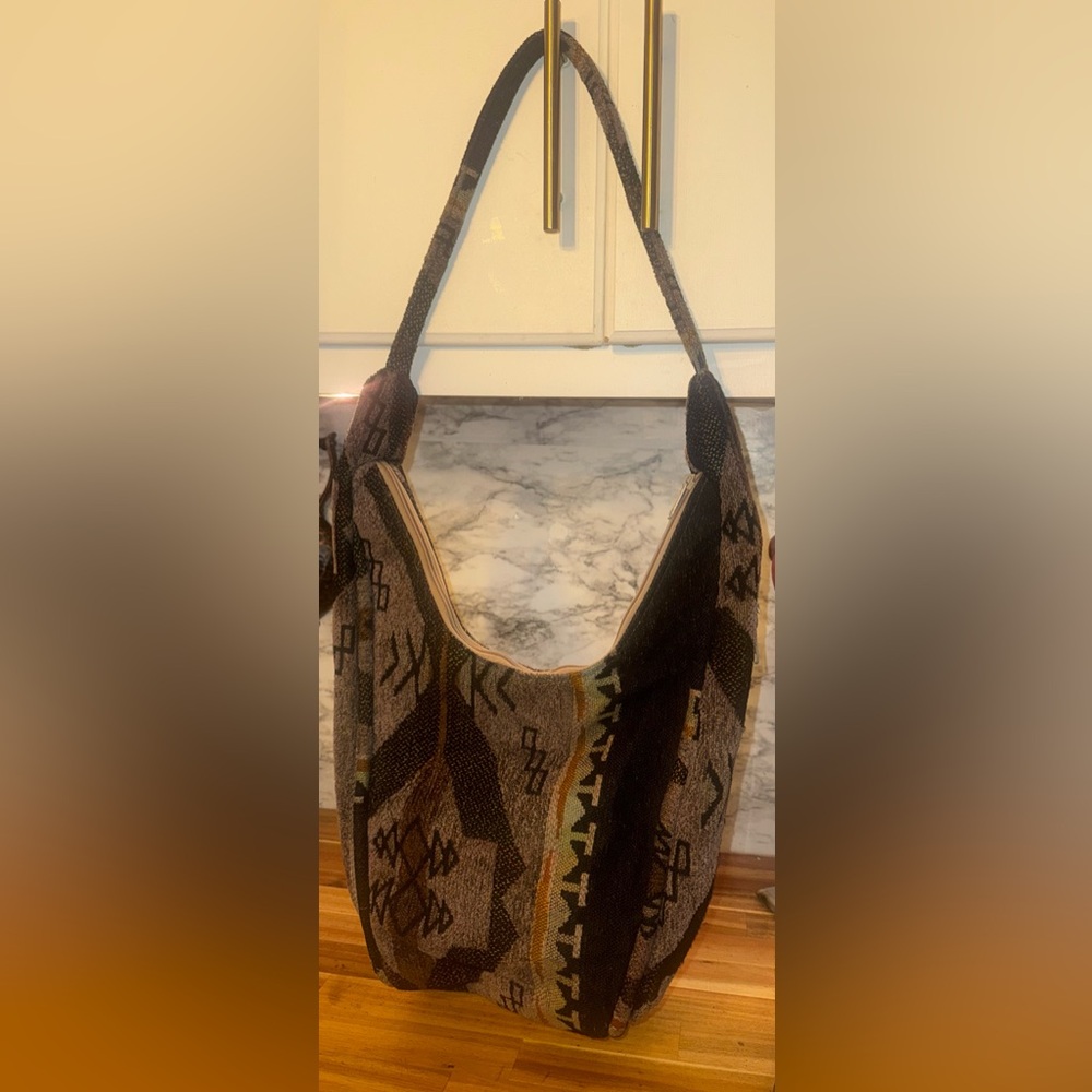 First Class 80’s Woven Patterned Hobo Shoulder Bag in geometric tribal pattern
